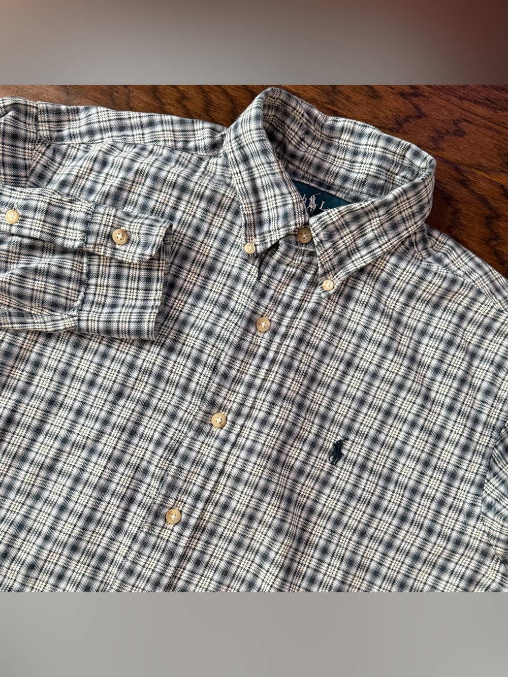 Ralph Lauren Shirt Mens Medium Blue Plaid Classic Fit Button Up 100% Cotton